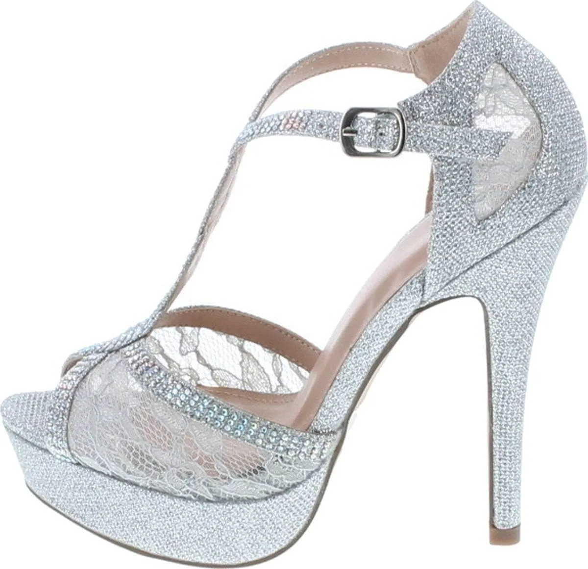 Hy-5 Formal Evening Party Lace Ankle T-Strap Peep Toe Stiletto High Heel Pumps