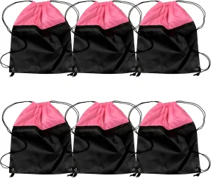 ICObuty Sports Gym Bag Sack Cheerleading Cheerleader Drawstring Backpack 6 Pack Men Women 210D Polyester Available for Heat Pressing (Black/Hot Pink)
