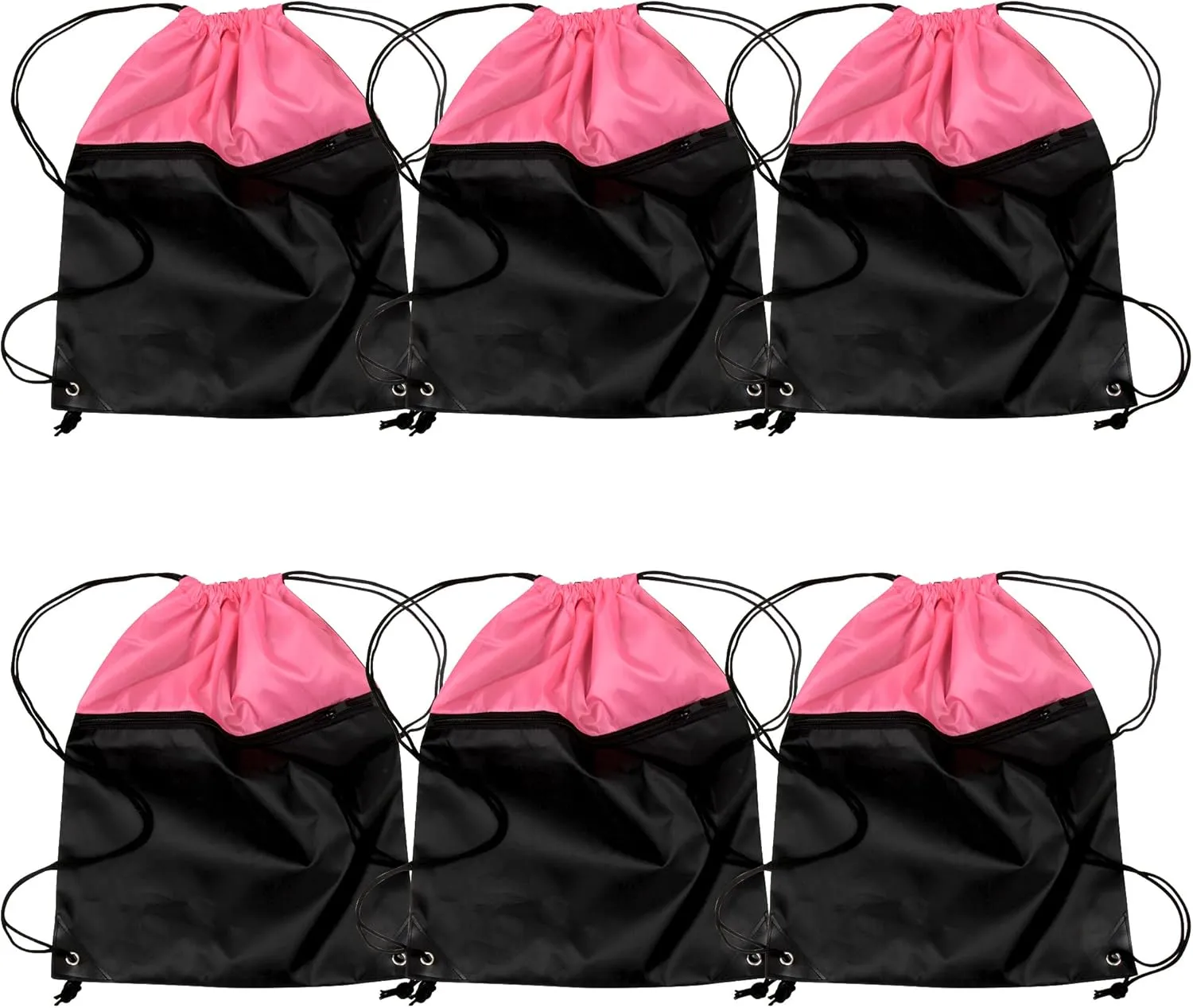 ICObuty Sports Gym Bag Sack Cheerleading Cheerleader Drawstring Backpack 6 Pack Men Women 210D Polyester Available for Heat Pressing (Black/Hot Pink)