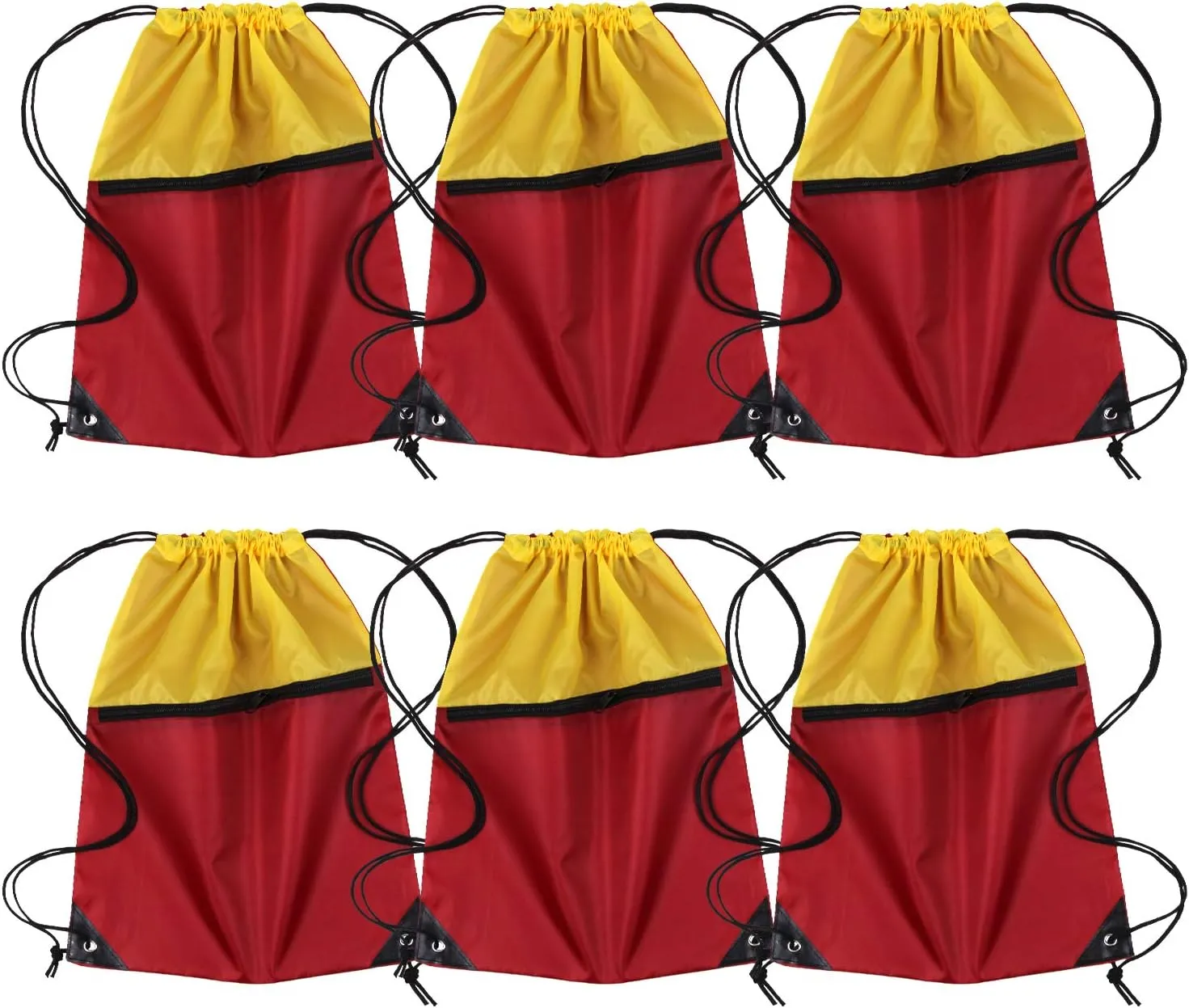 ICObuty Sports Gym Bag Sack Cheerleading Cheerleader Drawstring Backpack 6 Pack Men Women 210D Polyester (Yellow/Burgundy)