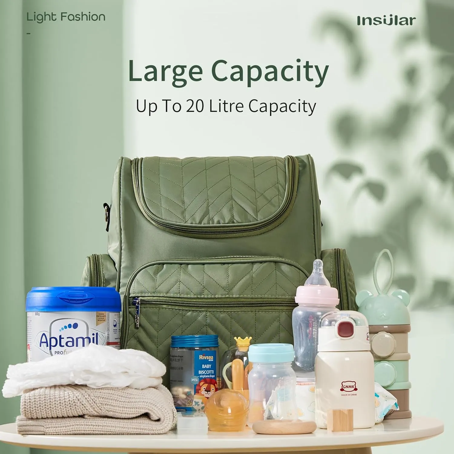 insular Diaper Bag Backpack, Multi-Function Travel Back Pack, Waterproof Changing Bag for Mom Girls, Large Capacity Baby Bag with Stroller Straps and Changing Pad, Light Purple