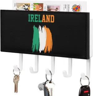 Ireland Irish Flag Novelty Key Holder Printed Keys Hook Mail Organizer Hanging Rack Decor with 5 Hooks for Wall