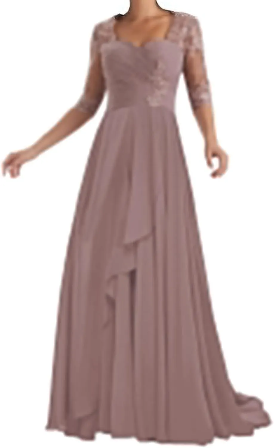 ISABUFEI Mother of The Bride Dresses with Sleeves Long Formal Evening Dress Lace Appliques Wedding Guest Dresses for Women