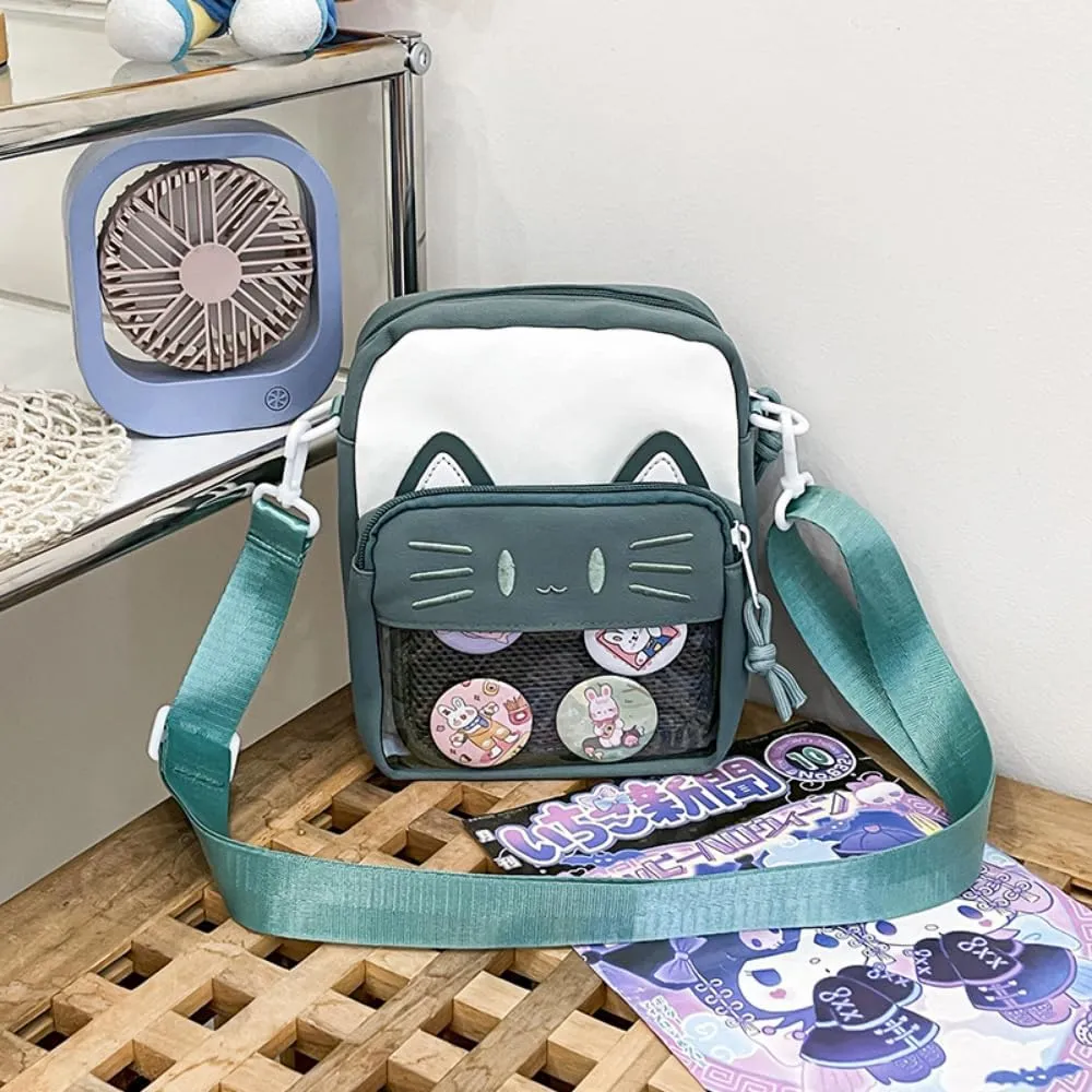 Ita Bag Ita Backpack Small Single Shoulder Bag Crossbody Bag Cute Embroidered Cat Handbag and Purse (Green)