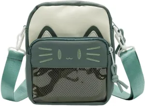 Ita Bag Ita Backpack Small Single Shoulder Bag Crossbody Bag Cute Embroidered Cat Handbag and Purse (Green)