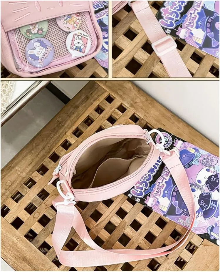 Ita Bag Ita Backpack Small Single Shoulder Bag Crossbody Bag Cute Embroidered Cat Handbag and Purse (Green)
