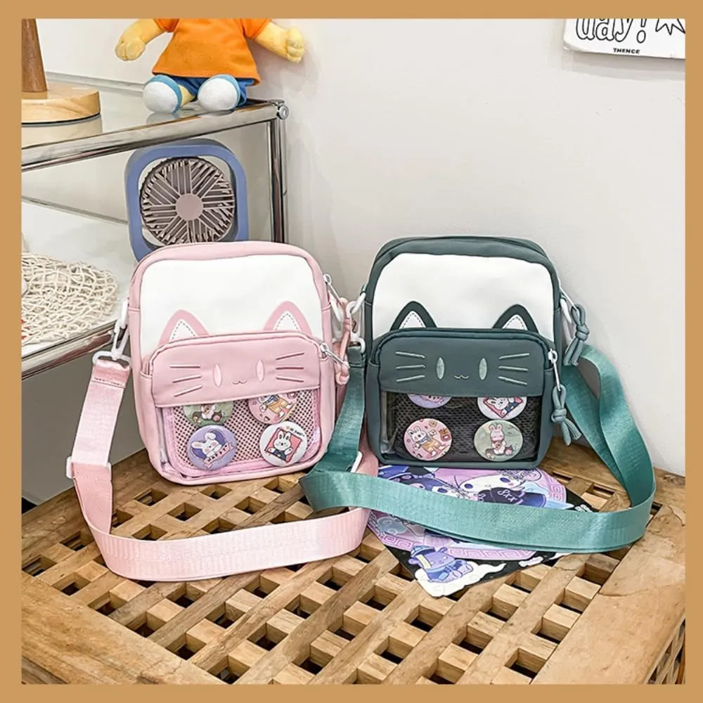 Ita Bag Ita Backpack Small Single Shoulder Bag Crossbody Bag Cute Embroidered Cat Handbag and Purse (Green)