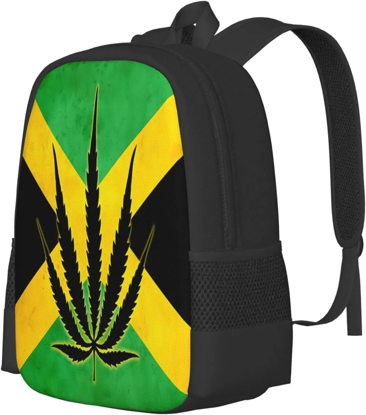 Jamaican Flag With Leaf Casual Backpacks Large Capacity Backpack Laptop Rucksack Sport Daypack Commuter Bags with Adjustable Strap for Traveling Camping