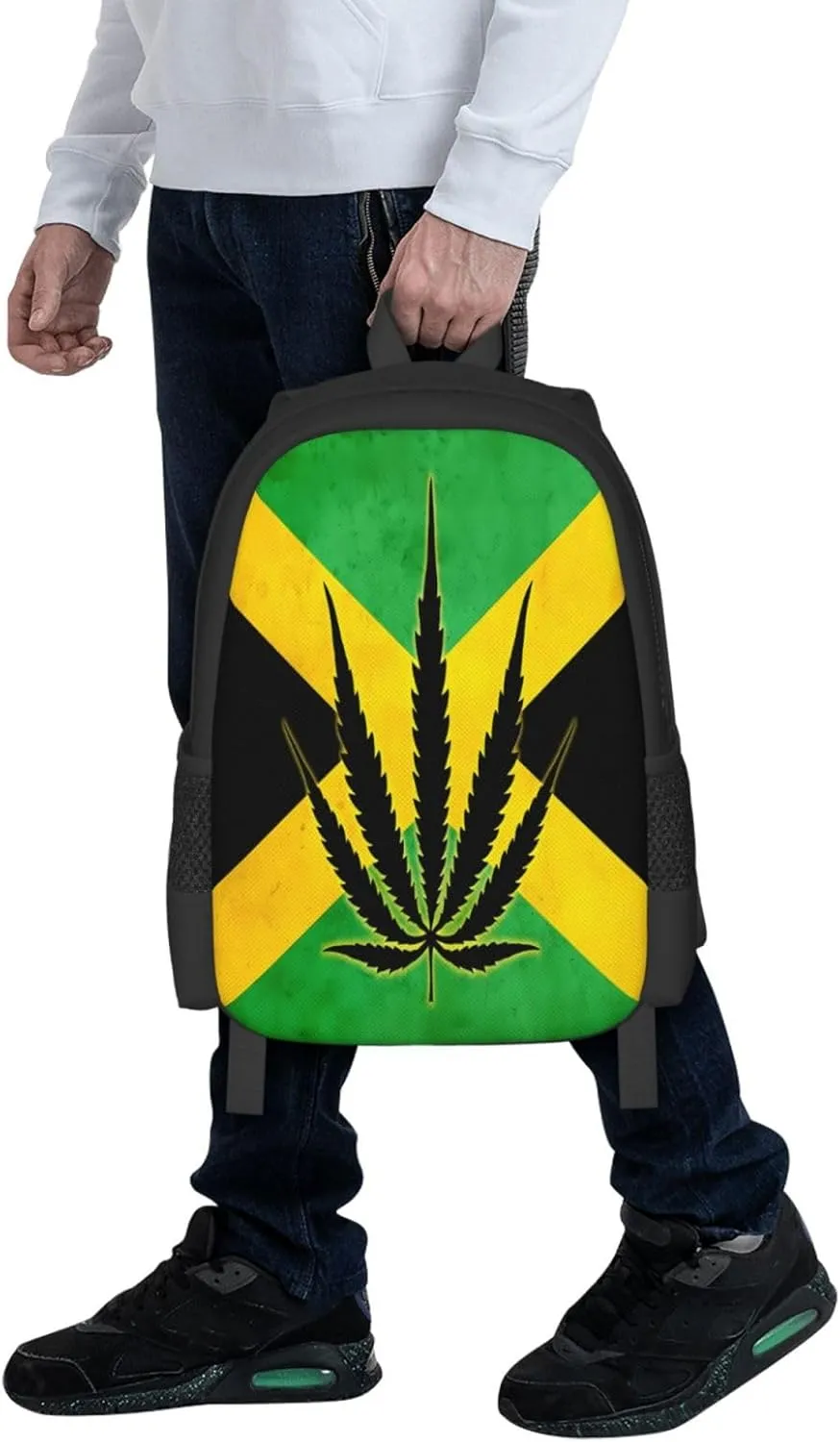 Jamaican Flag With Leaf Casual Backpacks Large Capacity Backpack Laptop Rucksack Sport Daypack Commuter Bags with Adjustable Strap for Traveling Camping