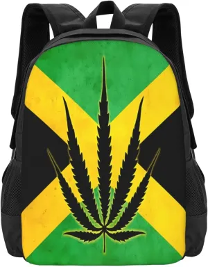 Jamaican Flag With Leaf Casual Backpacks Large Capacity Backpack Laptop Rucksack Sport Daypack Commuter Bags with Adjustable Strap for Traveling Camping
