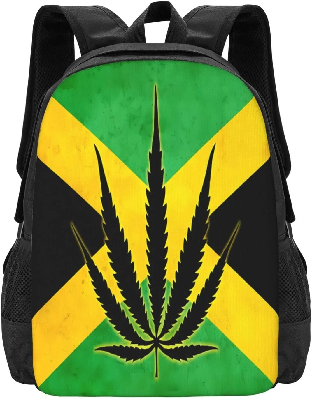Jamaican Flag With Leaf Casual Backpacks Large Capacity Backpack Laptop Rucksack Sport Daypack Commuter Bags with Adjustable Strap for Traveling Camping