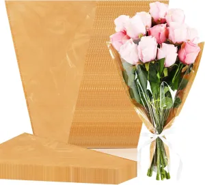 JarThenaAMCS 100Pcs Flower Wrapping Bags Mother's Day Kraft Paper Floral Packing Sleeves Bouquet Bags Clear Flower Wrapping Sleeves for Teacher Graduation Wedding Birthday Gift, 22 x 14.6 x 4.7 Inch