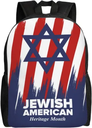 Jewish American Heritage Month Backpack for Women Men Worker Teacher Business Travel Backpacks Shoulders Bag Daypack Bookbag with Mesh Pockets