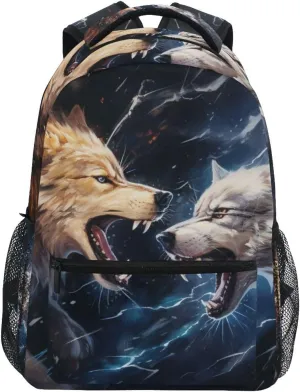 JIPONI Wolf Battle Backpack For Girls Boys, Student School Bag Bookbag Travel Laptop Backpack Purse Daypack