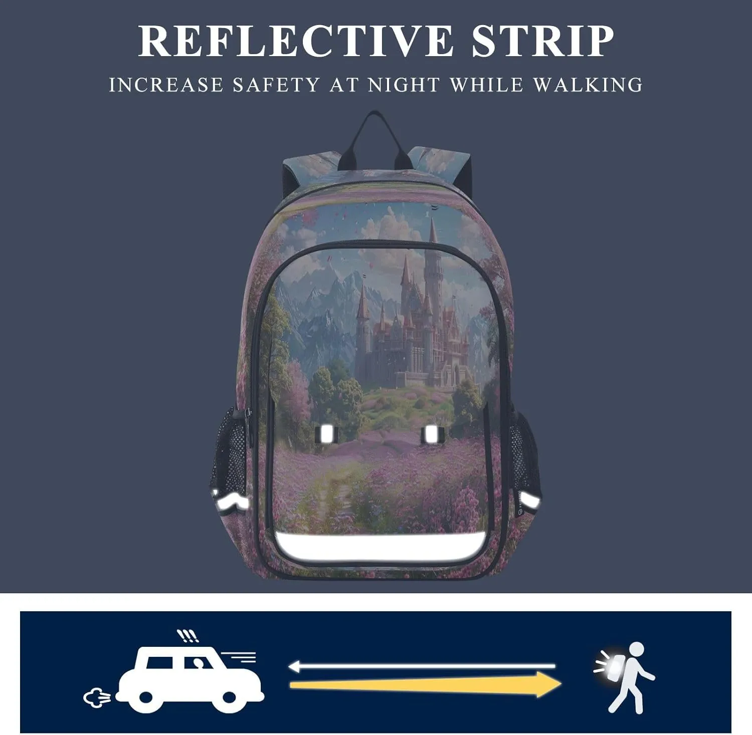 Joisal Fantasy Castle and Meadow Full of Flowers Backpacks for Teens for Girls Boys Lightweight Aesthetic Backpack