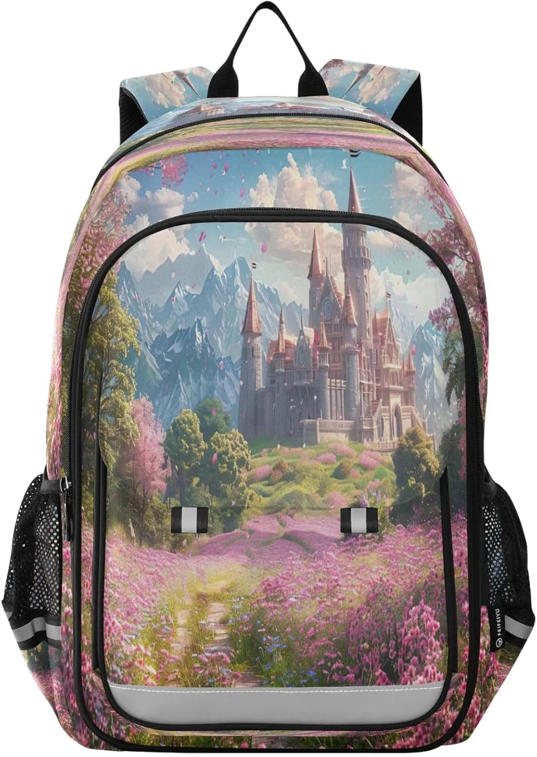 Joisal Fantasy Castle and Meadow Full of Flowers Backpacks for Teens for Girls Boys Lightweight Aesthetic Backpack