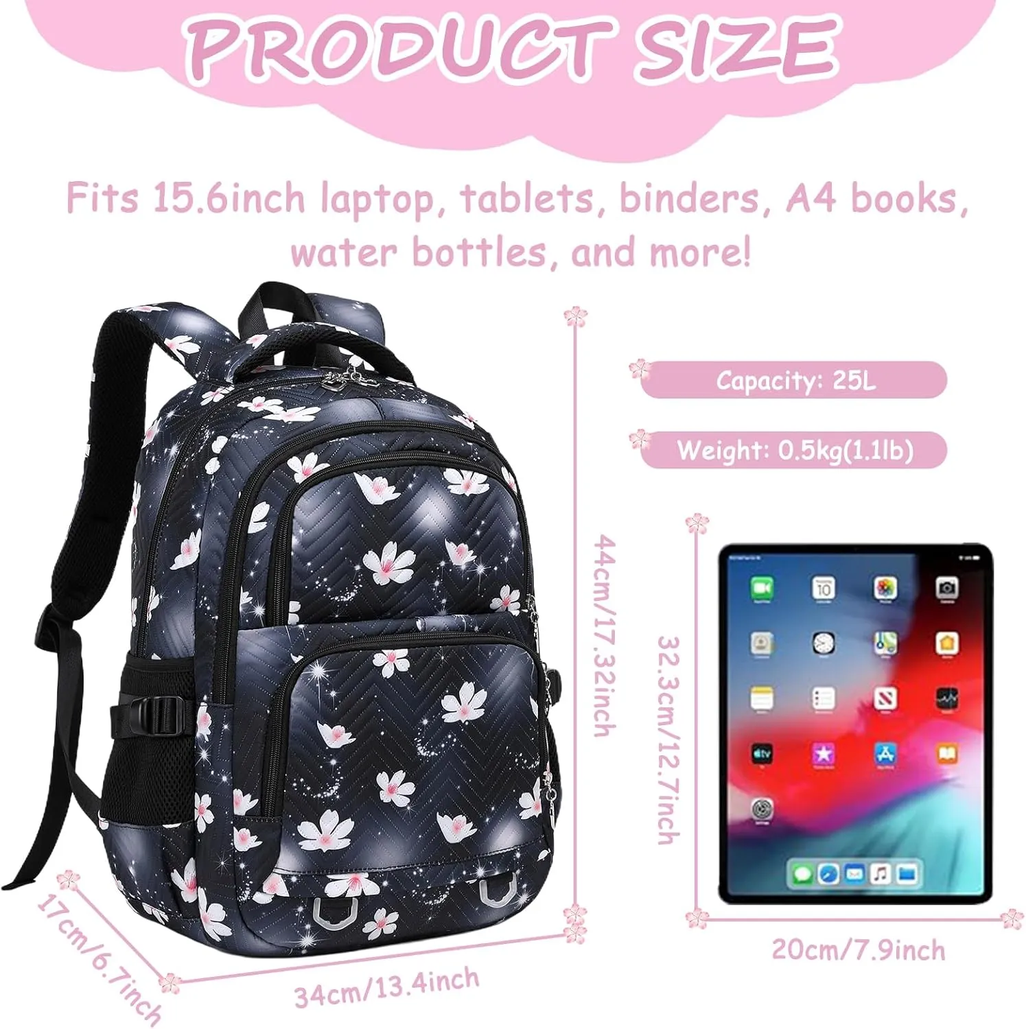 Joyfulife Lightweight Water Resistant Daisy Backpack Kids Backpack for Girls - School Bags for Middle Students - Book Bag for Elementary Primary School