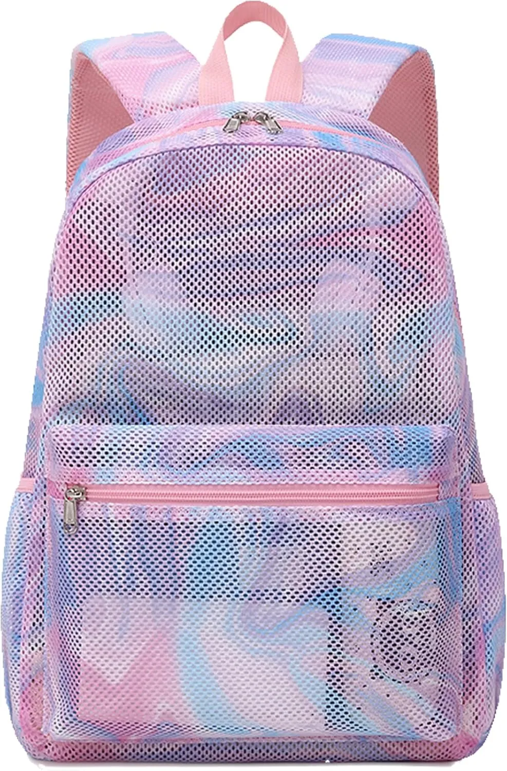 Jumpopack Mesh Backpack for Girls Kids Semi-Transparent Mesh School Backpack Bookbag Lightweight See Through Backpack for Beach Gym Travel,Marble Pink