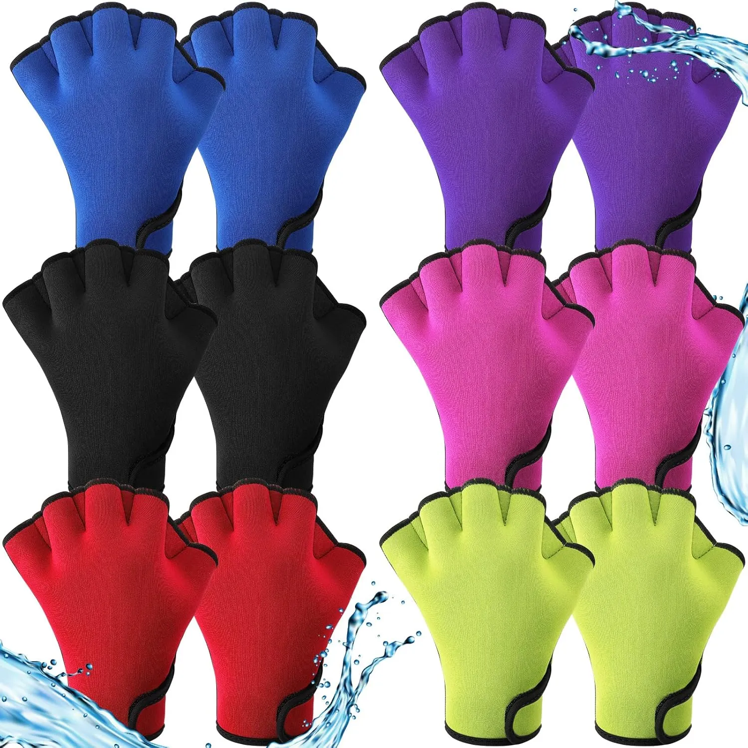 Junkin 6 Pairs Swimming Aquatic Gloves Webbed Swim Gloves Training Fitness Water Resistance Gloves Swim Gloves Nylon Gloves for Swimming Diving Water Aquatic Fitness Exercise