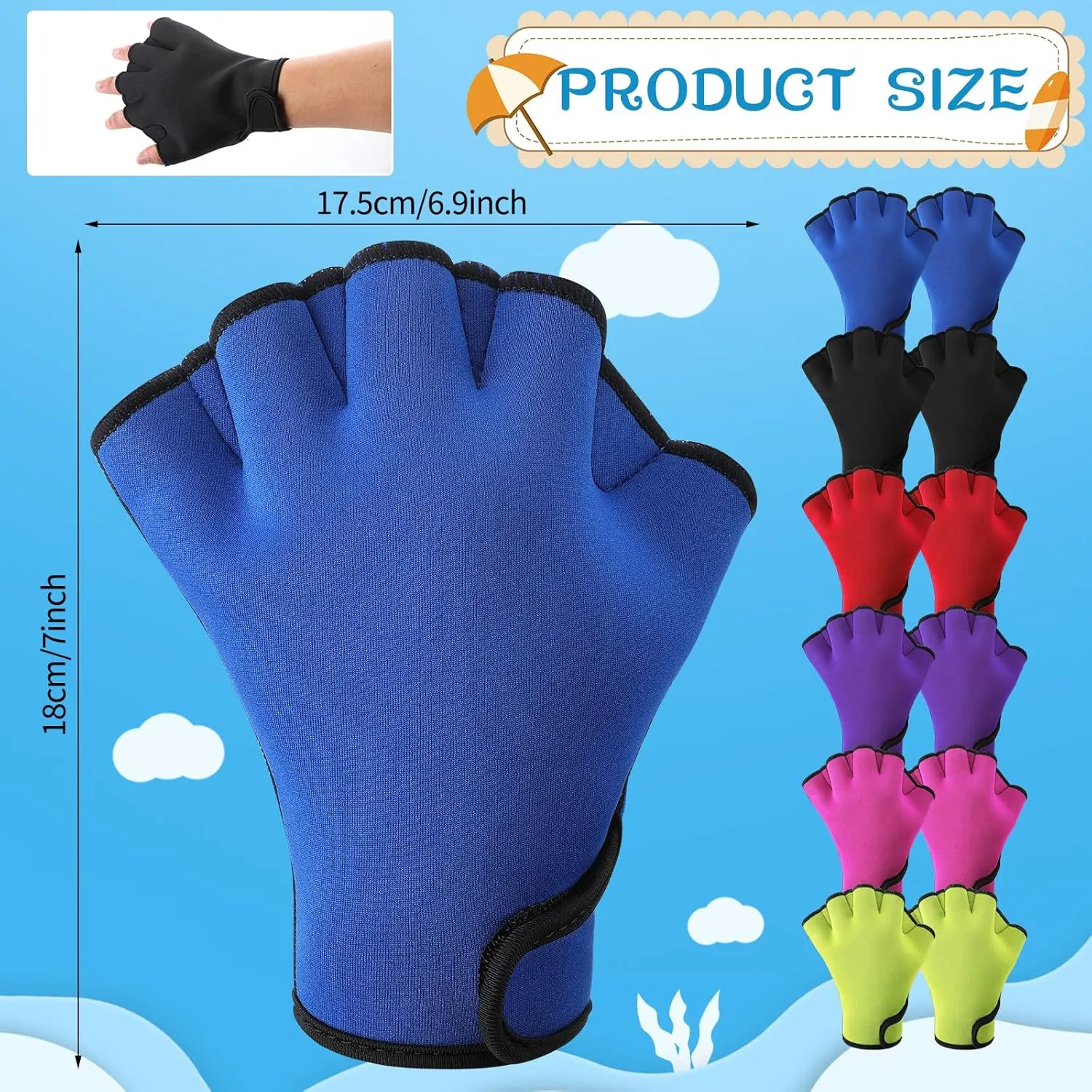 Junkin 6 Pairs Swimming Aquatic Gloves Webbed Swim Gloves Training Fitness Water Resistance Gloves Swim Gloves Nylon Gloves for Swimming Diving Water Aquatic Fitness Exercise
