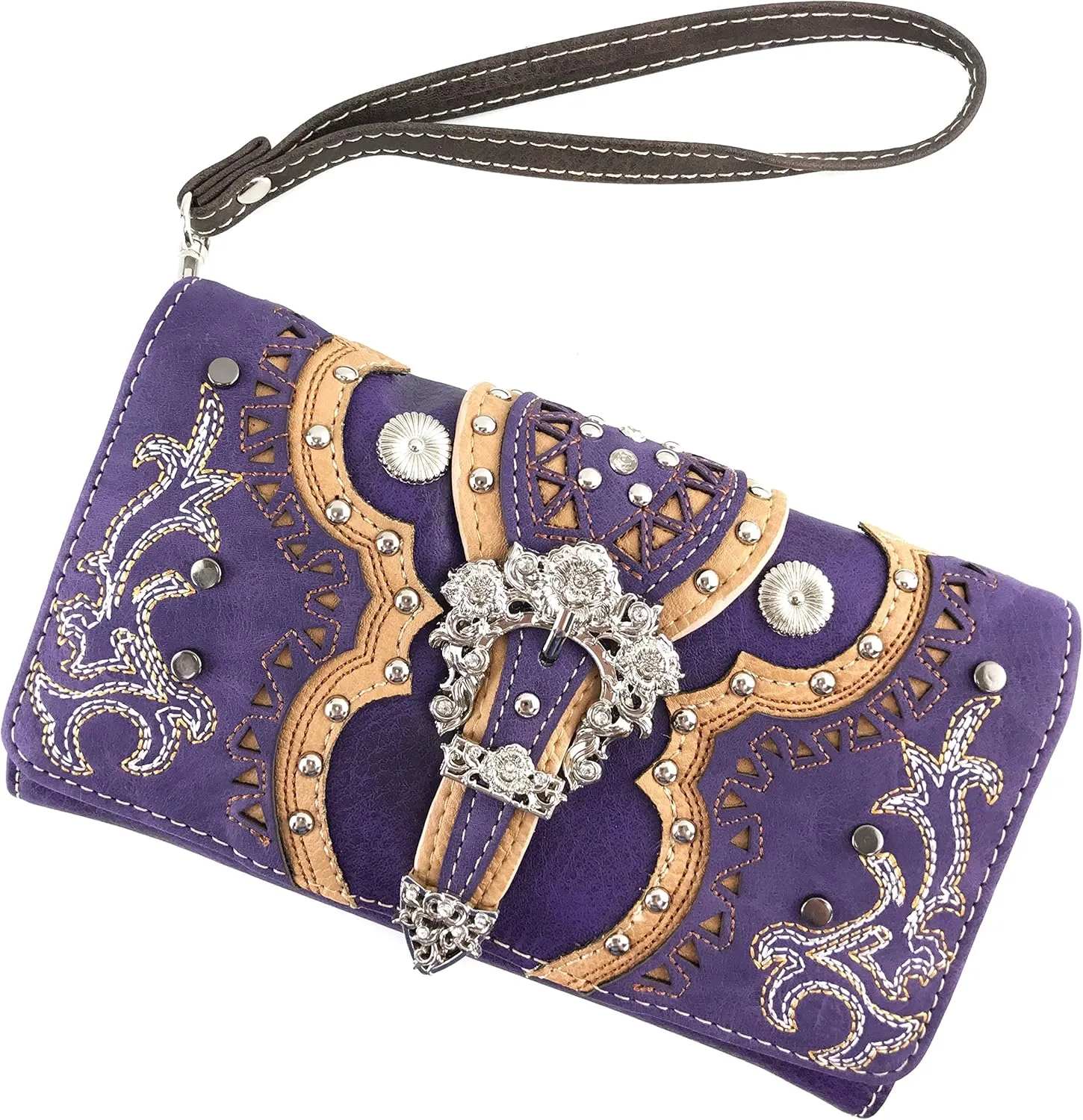 Justin West Concealed Carry Western Flower Buckle Embroidered Studded Messenger