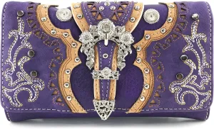 Justin West Concealed Carry Western Flower Buckle Embroidered Studded Messenger