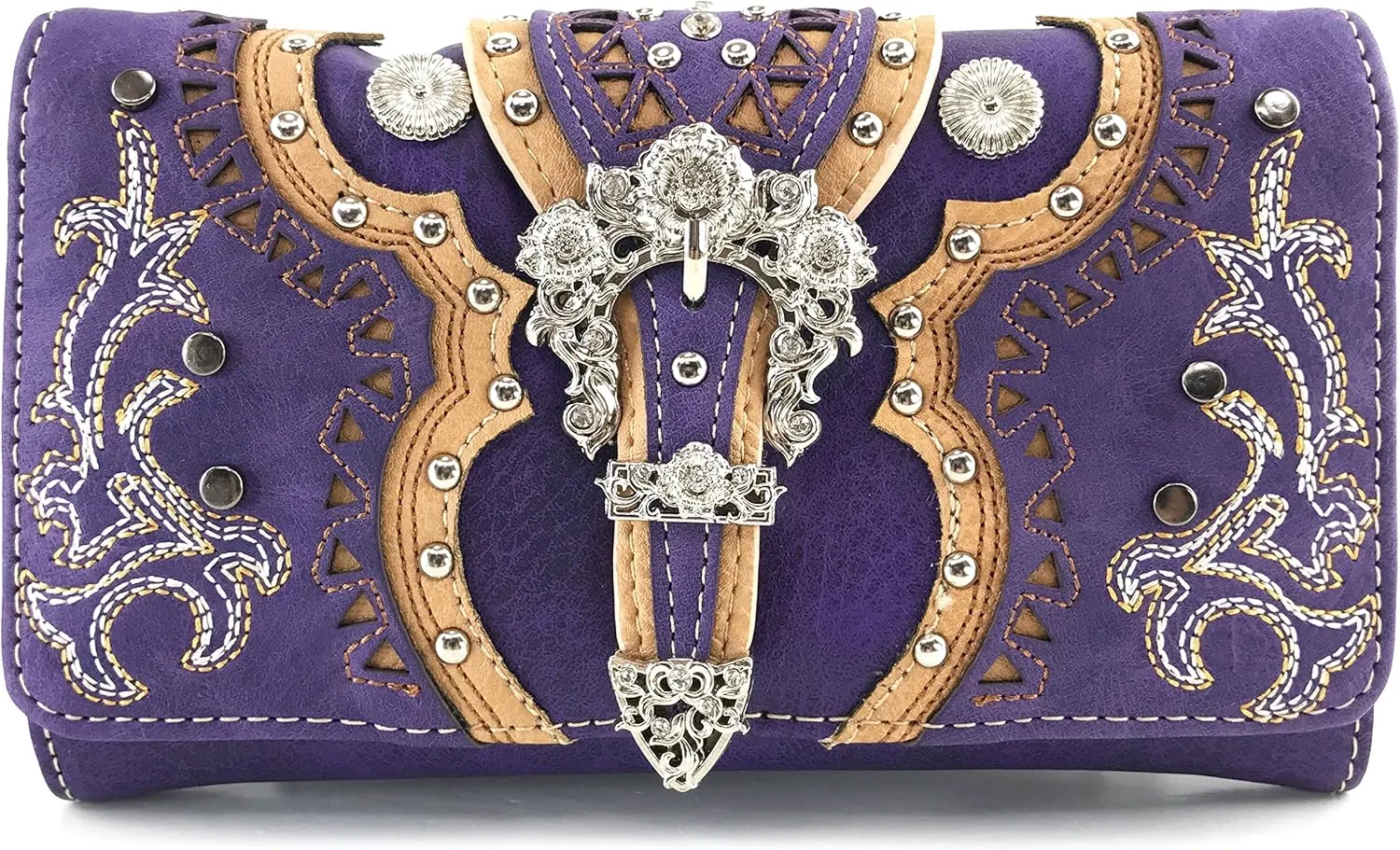 Justin West Concealed Carry Western Flower Buckle Embroidered Studded Messenger