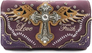 Justin West Cross Angel Wings Love Faith Hope Embroidery CCW Concealed Carry Shoulder Purse Messenger