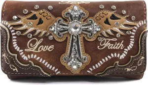 Justin West Cross Angel Wings Love Faith Hope Embroidery CCW Concealed Carry Shoulder Purse Messenger