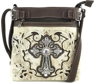 Justin West Floral Laser Cut Western Rhinestone Cross Handbag Purse Conceal Carry