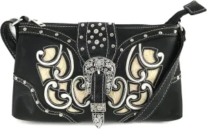 Justin West Floral Leather Turquoise Concho Rhinestone Messenger Bag Crossbody