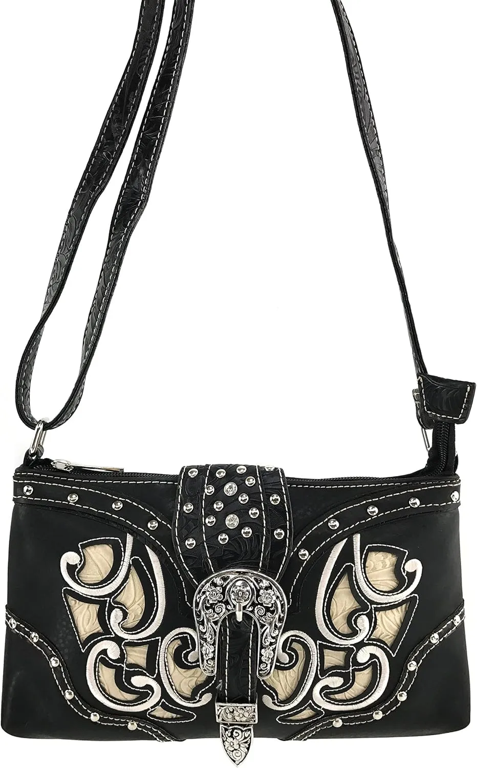 Justin West Floral Leather Turquoise Concho Rhinestone Messenger Bag Crossbody