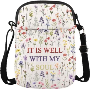 JXGZSO Christian Floral Shoulder Bag It Is Well With My Soul Crossbody Bag Christian Gift Religious Gift Faith Gift