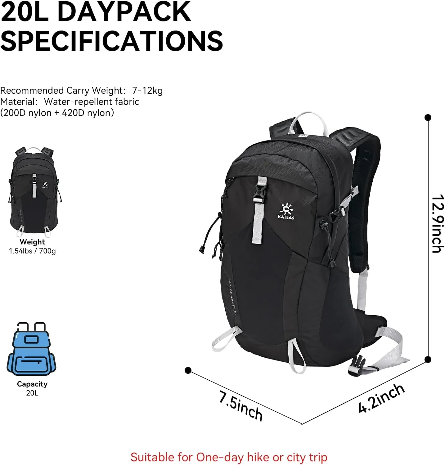 KAILAS Hurricane 20L 26L Hiking Backpack Lightweight Trekking Daypack Small Backpacks for Traveling Camping Outdoor