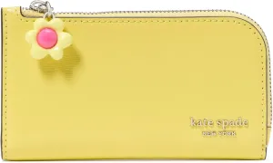 kate spade new york Devin Saffiano Leather Flower Zipper Puller Small Slim Bifold Wallet, Yuzu Jam