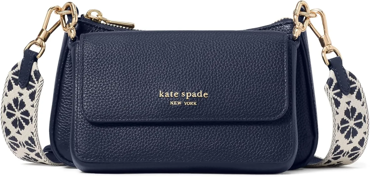 kate spade new york Double UP Pebbled Leather W-SF Webbed Strap Crossbody, Parisian Navy