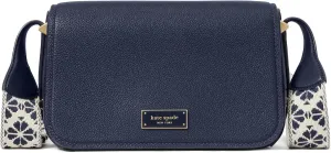 kate spade new york LIV Pebbled Leather Small Flap Crossbody with Webbed Strap, Parisian Navy