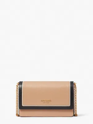 kate spade new york Women's Morgan Colorblocked Saffiano Leather Flap Chain Wallet, Cafe Mocha Multi