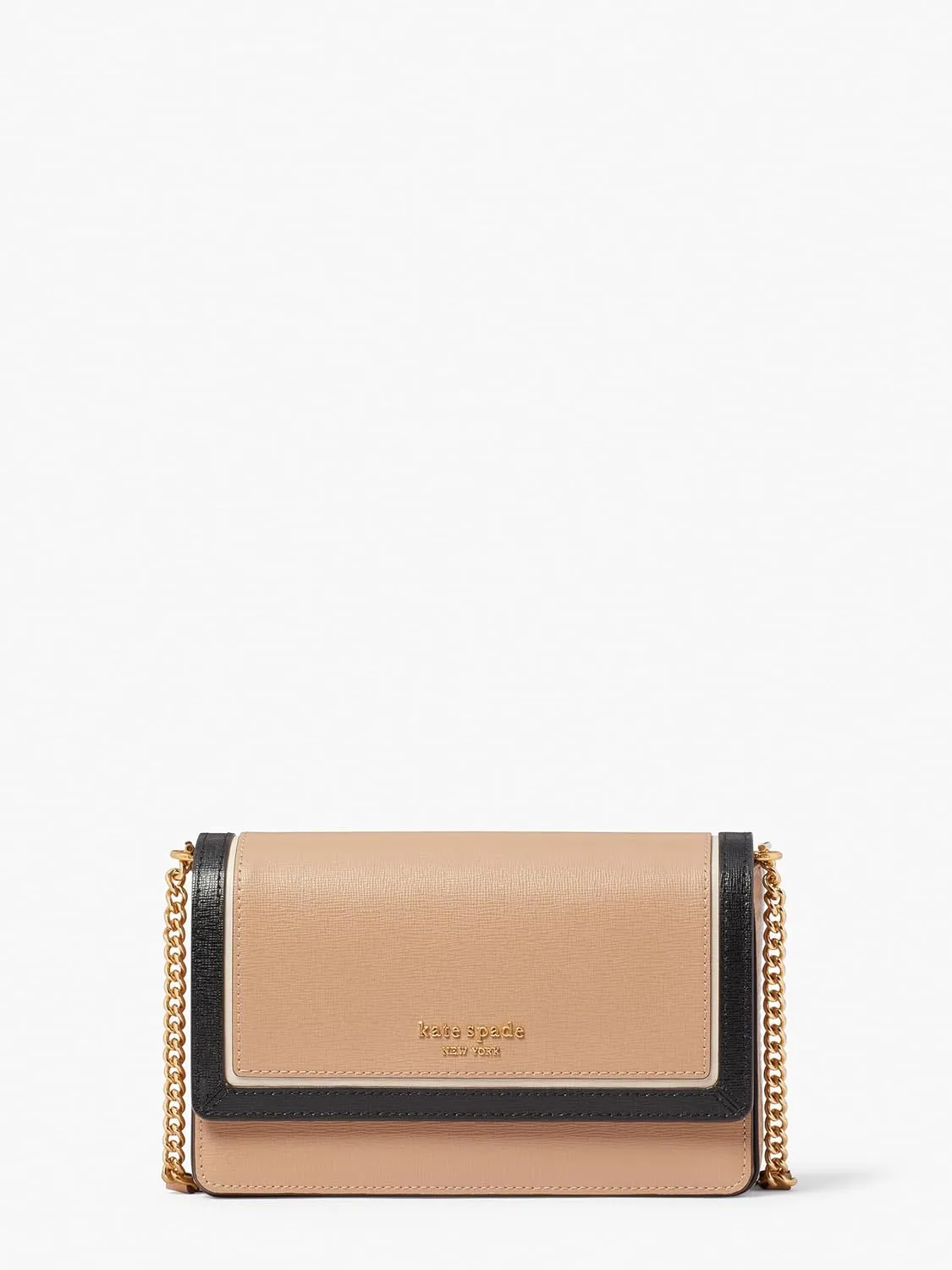 kate spade new york Women's Morgan Colorblocked Saffiano Leather Flap Chain Wallet, Cafe Mocha Multi