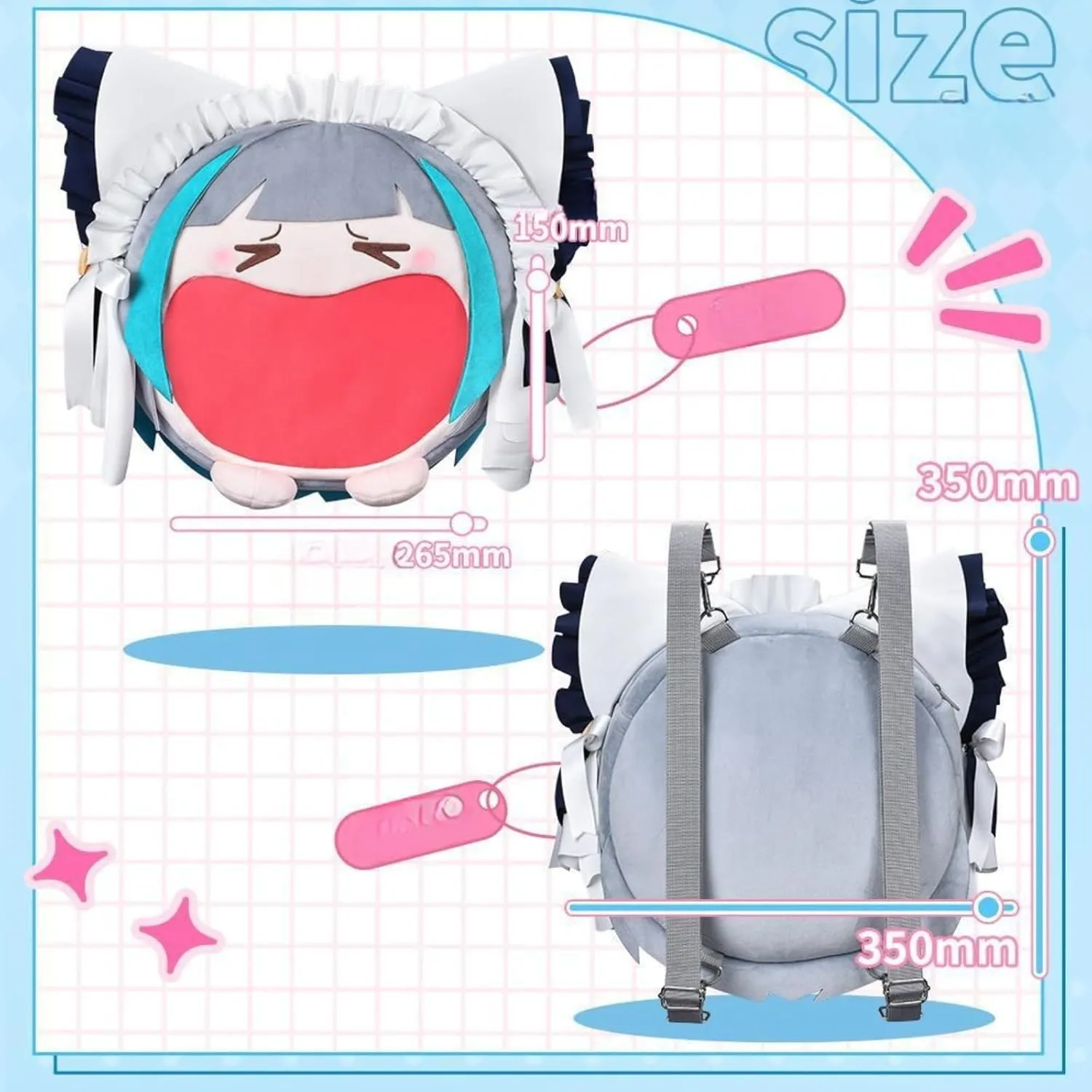 Kawaii Backpack with Kawaii Pin and Accessories, Comic-Con y2k Shoulder Bag Daypack cute Backpack Grunge Itabag Purse (Cute maid)