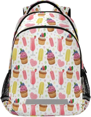 Kcldeci Kids Backpack for Girls Boys Sweets and Hearts Cupcakes Ice Cream Middle-School Backpacks Elementary Bookbags School Book Bag Travel Bag