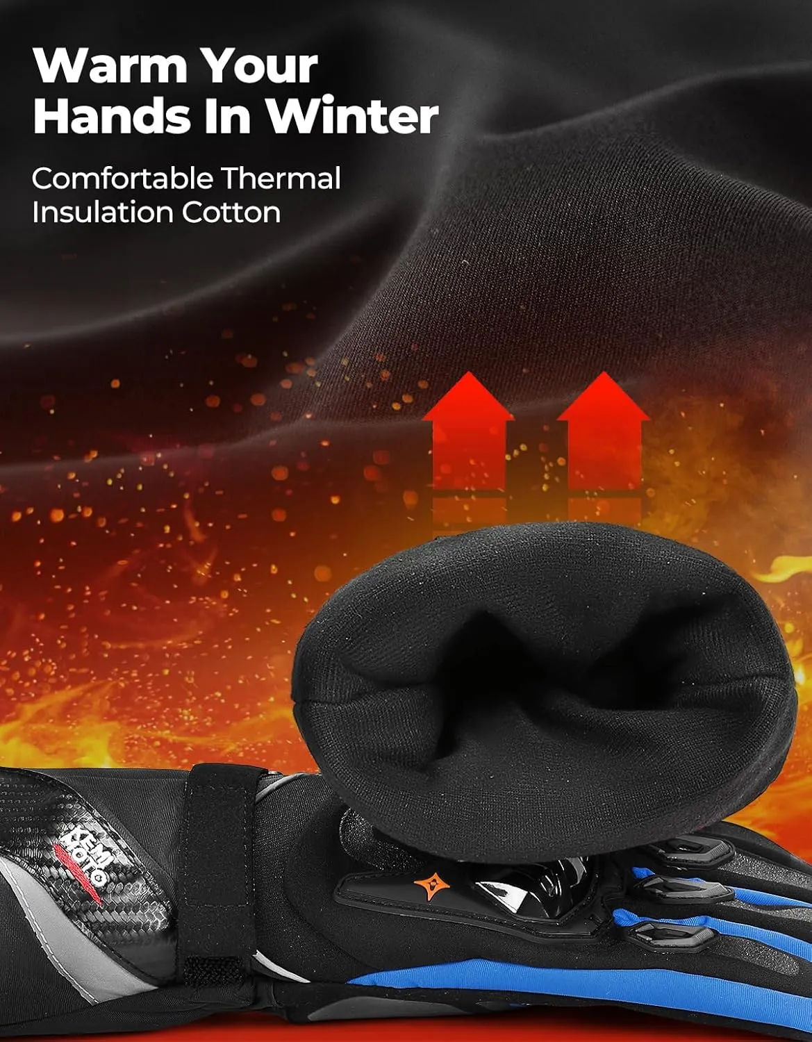 KEMIMOTO Winter Motorcycle Gloves, Rainproof Riding Gloves with Touchscreen for Riding, ATV, UTV, Snowmobile
