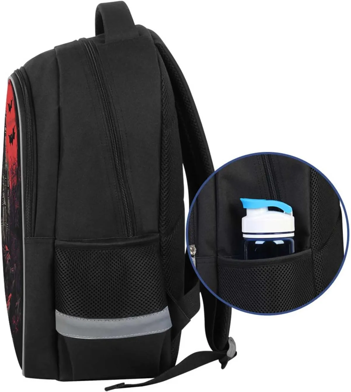 Kids Backpack for Boys, Children Teens Back Pack for Elementary Primary, Black School Bag with Halloween Castle Pattern, Large Capacity Bookbag for Children Students Aged 6 