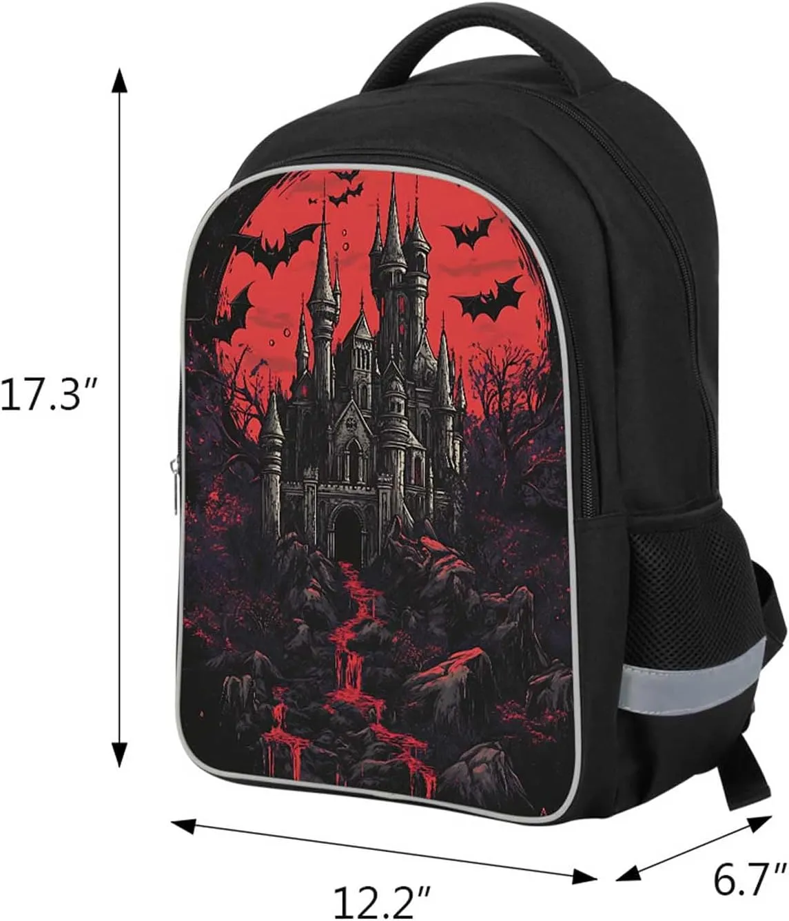 Kids Backpack for Boys, Children Teens Back Pack for Elementary Primary, Black School Bag with Halloween Castle Pattern, Large Capacity Bookbag for Children Students Aged 6 