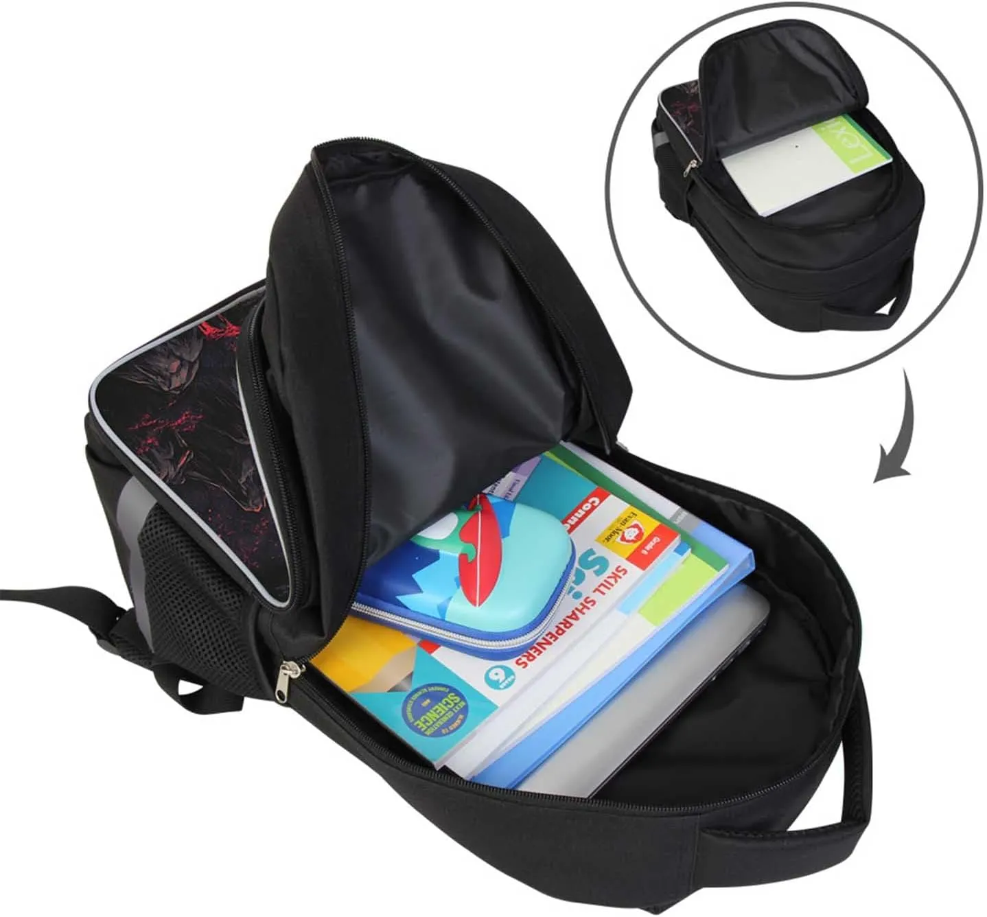 Kids Backpack for Boys, Children Teens Back Pack for Elementary Primary, Black School Bag with Halloween Castle Pattern, Large Capacity Bookbag for Children Students Aged 6 