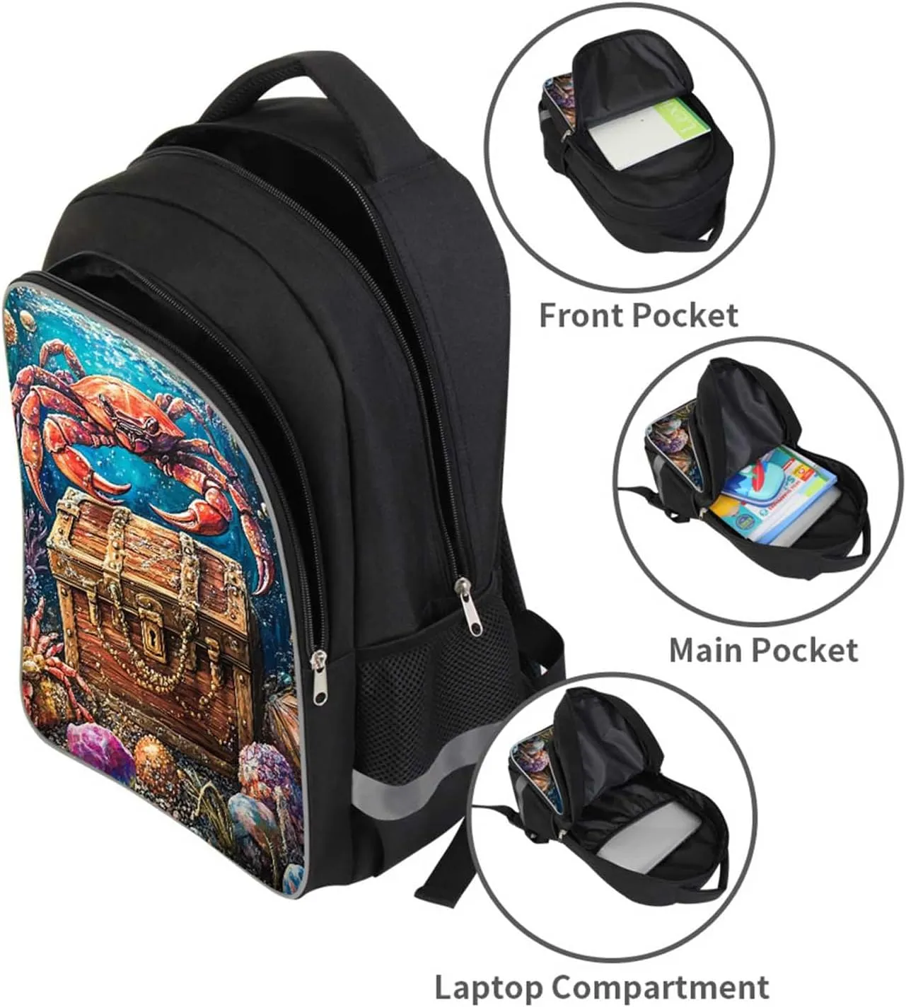 Kids Backpack for Boys, Children Teens Back Pack for Elementary Primary, School Bag with Ocean Crabs Pattern, Durable and Spacious Bookbag, Perfect for Travel and Everyday Use