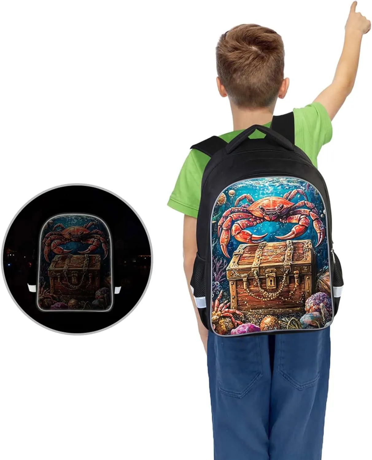 Kids Backpack for Boys, Children Teens Back Pack for Elementary Primary, School Bag with Ocean Crabs Pattern, Durable and Spacious Bookbag, Perfect for Travel and Everyday Use
