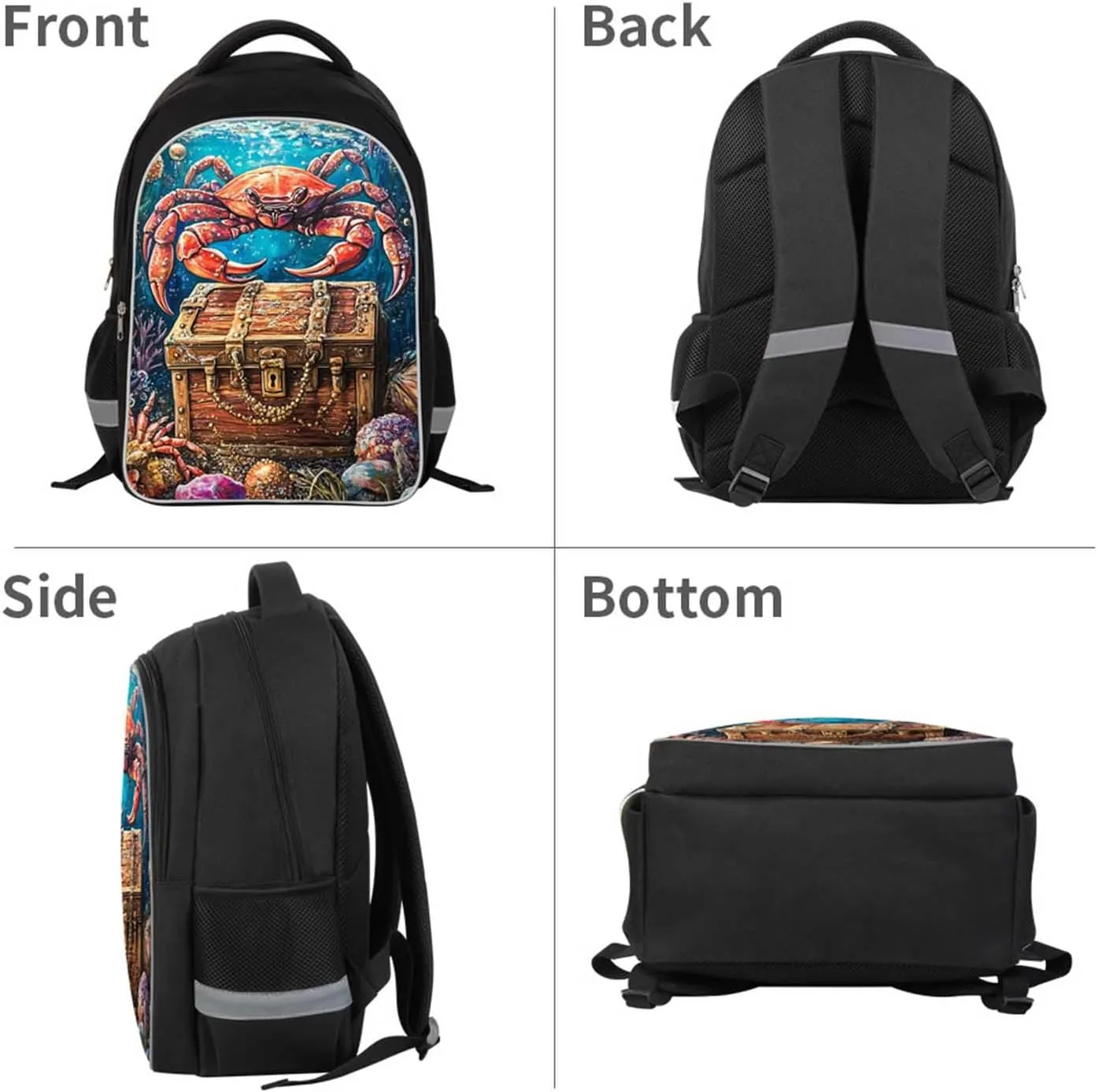 Kids Backpack for Boys, Children Teens Back Pack for Elementary Primary, School Bag with Ocean Crabs Pattern, Durable and Spacious Bookbag, Perfect for Travel and Everyday Use