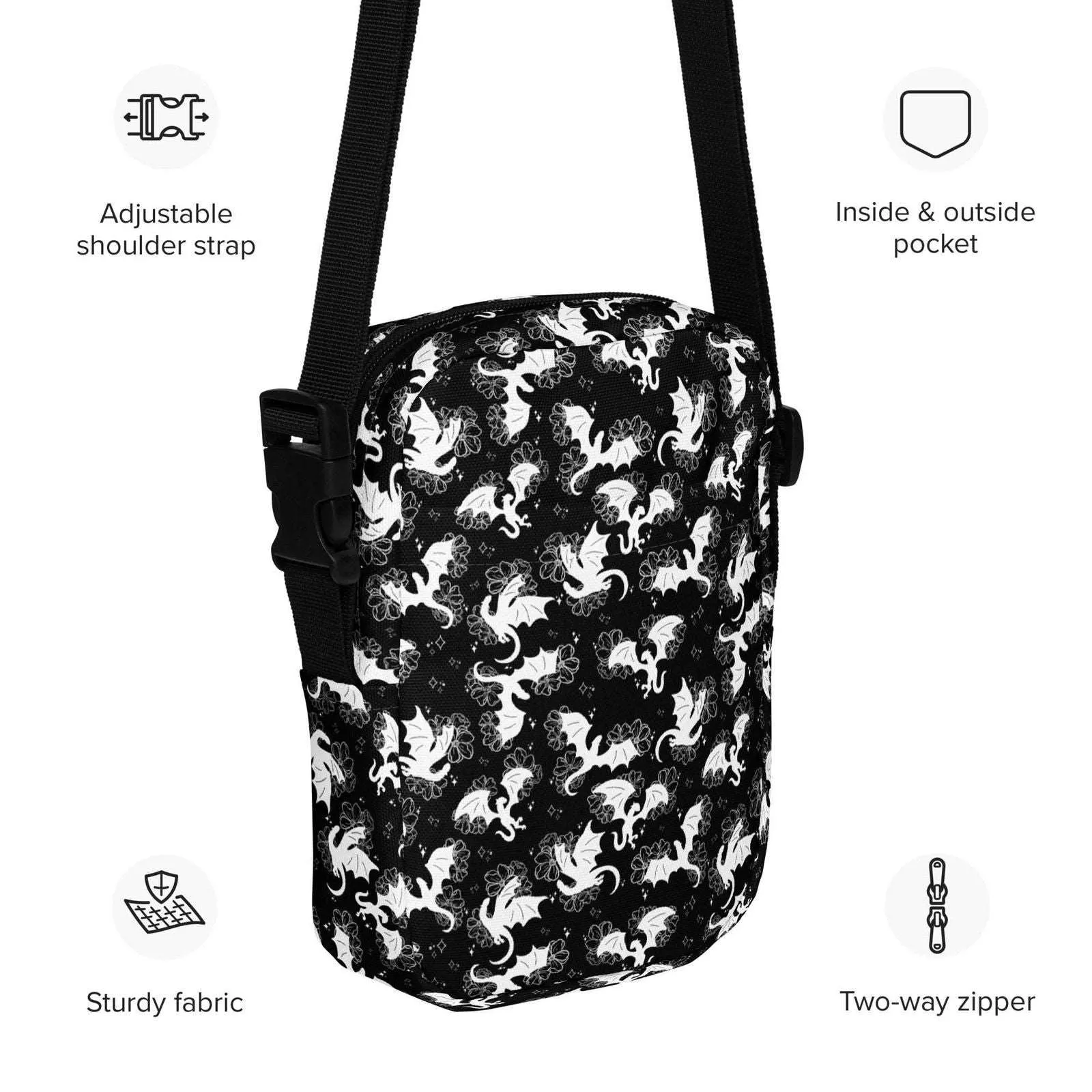 Kindle Crossbody Bag | Floral Dragons | Fantasy Bookish Merch