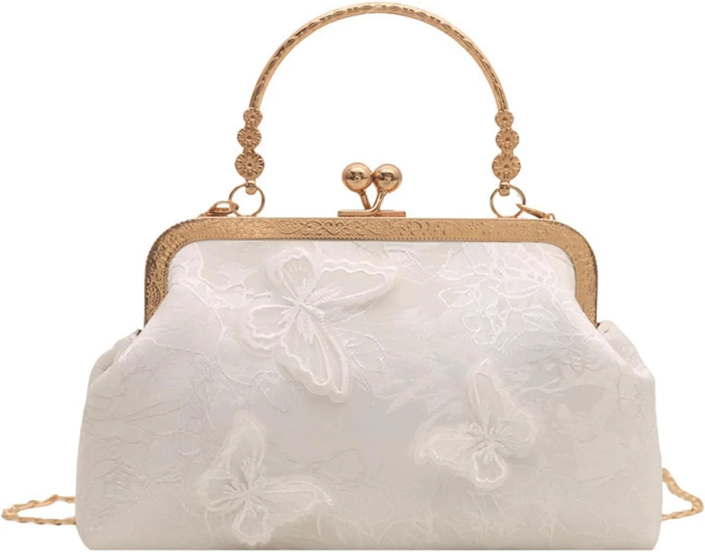 Kiss Lock Purse and Handbag for Women Floral Embroidered Crossbody Bag Medium Handbags Kiss Clasp Tote Shoulder Bags